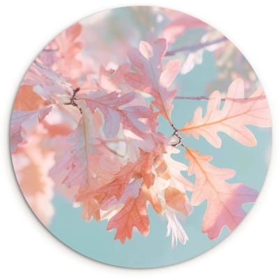 WallCircle® Wandcirkel 120x120 cm - Muurcirkel Eikenbladeren - Takken - Roze - Muurdecoratie woonkamer - Wanddecoratie slaapkamer - Kamer decoratie accessoires - Ronde schilderijen XXL
