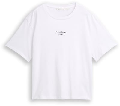 Tom Tailor Denim - Boxy fit T-shirt met borduursel - Maat XXL - White