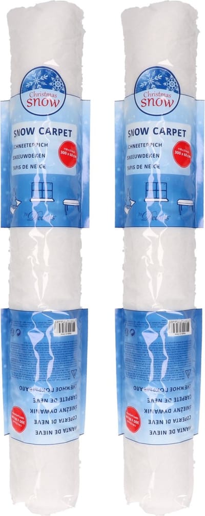 Decoris Sneeuwdeken - 2x stuks - wit - 300 x 60 cm - polyester - sneeuwtapijt - sneeuw - ondergrond - kerstboomrok