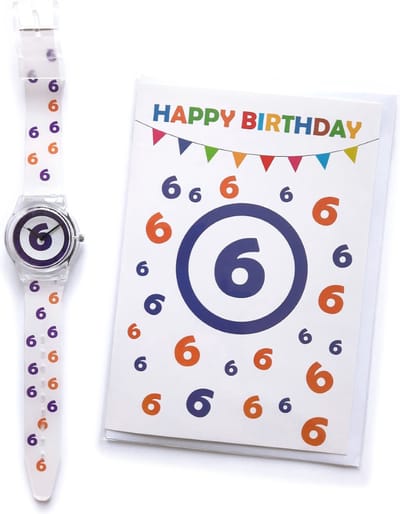 Wenskaart Happy Birthday 6 Jaar + Verjaardag Horloge 6 Jaar - HOR-6