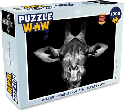Puzzel Giraffe - Portret - Dieren - Zwart - Wit - Legpuzzel - Puzzel 1000 stukjes volwassenen