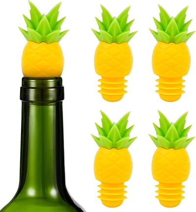 Set van 4 Herbruikbare Siliconen Flesstoppers Vorm Ananas - Lekvrije Wijn & Bier Afdichting