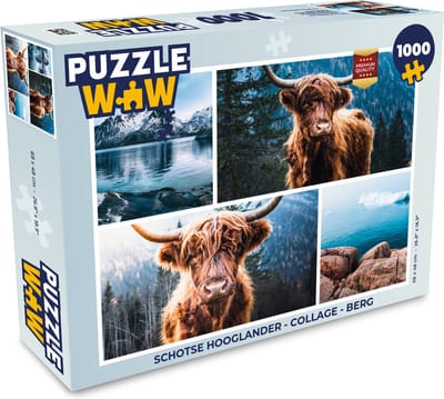 Puzzel Schotse hooglander - Collage - Berg - Legpuzzel - Puzzel 1000 stukjes volwassenen
