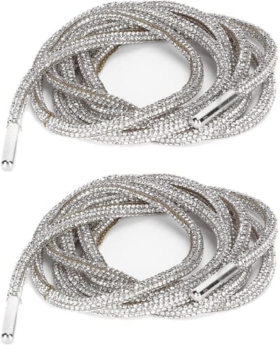 Allecto - Strass glitter elastisch touw - Schoen veters - Prachtige decoratie - Zilver - Riem ketting - Ideaal voor broeken en schoenen - Eén maat