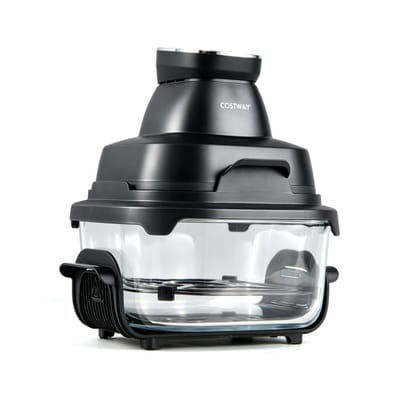Coast Airfryer 4L - Heteluchtfriteuse met Glazen Behuizing - 1500W - Dubbele Stapelbare Bakken - Deksel - Thermostaat tot 220°C - Zwart