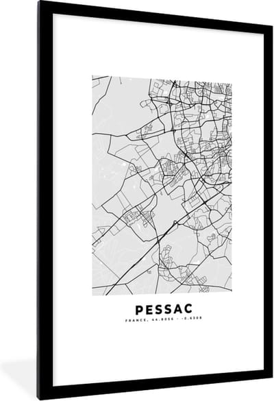 Fotolijst incl. Poster - Frankrijk - Pessac - Stadskaart - Plattegrond - Kaart - 80x120 cm - Posterlijst