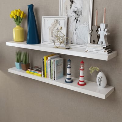vidaXL - Wandplanken - MDF - zwevend - voor - boeken/dvd - wit - 2 - st