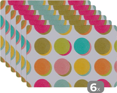Placemat - Placemats kunststof - Retro - Bohemian - Patroon - Stippen - 45x30 cm - 6 stuks - Hittebestendig - Anti-Slip - Onderlegger - Afneembaar