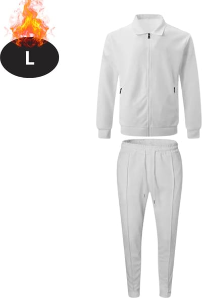 Nivard Joggingpak - Huispak - Volwassenen - Trainingspak - Comfortabel - Joggingsbroek - Tracksuit - Heren - Rits - Wit - L