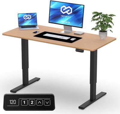 Infinity Goods Zit Sta Bureau - Elektrisch Verstelbaar In Hoogte - 140 x 60 CM - Geheugenfunctie - Bruin