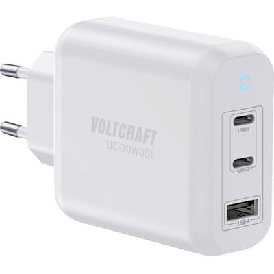 VOLTCRAFT UC-70W001 USB-oplader 70 W 1x USB-A, 2x USB-C Fast Charge, USB PD 3.2 Wit Binnen GaN