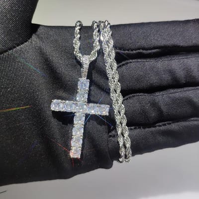 Mode Eenvoudig Bling Kruis Sieraden Iced Out Kubieke Zirconia Diamant 18k Witgoud Verguld Kruis Hanger Ketting Voor Mannen Vrouwen 45cm(18inch)