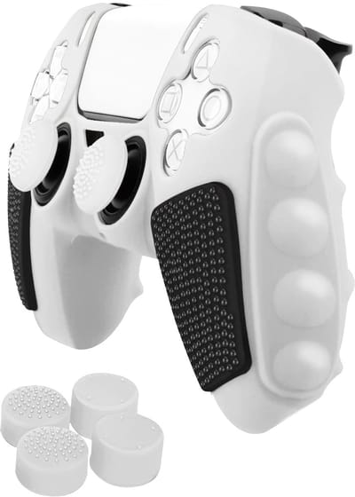 Grip Silicone Hoes / Skin met 4 Thumb Grips geschikt voor Playstation 5 PS5 DualSense Controller - Wit - V3