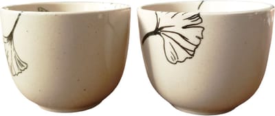 Floz Design koffiemok natuurlijke klei - theekop zandkleur - gespikkeld - blad tekening ginkgo - set van 2 - fairtrade