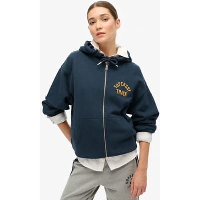 Superdry Boyfriend Hoodie met College-logo en Rits Blauw Grootte: 36