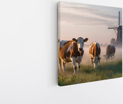 Saammp Canvas Schilderij - Groep koeien in de mist - Natuur - Dieren - 20x20 - Foto op canvas - Wanddecoratie - Muurdecoratie Woonkamer - Slaapkamer decoratie - Canvas Print