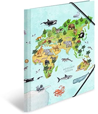 Set van 3 stuks verzamelmappen A3 met kleuterschoolmotief - karton, elastiek en binnendruk