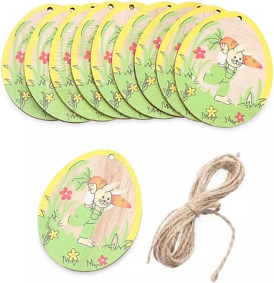 Akyol - Pasen decoratie-Pasen Versiering-set 10 stuks |hangers pasen |paashangers-paastak hangers-houten paas hangers-eieren Pasen accessoires-knutselen Pasen-hout -Paasversiering–Pasen- feestdagen - Pasen tafel decoratie - decoratie Pasen - Pasen