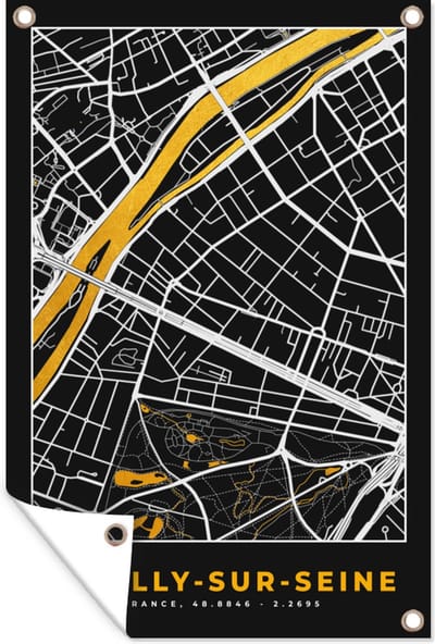 Muurdecoratie Frankrijk - Neuilly-sur-Seine - Stadskaart - Plattegrond - Kaart - 120x180 cm - Tuinposter - Tuindoek