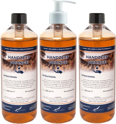 Handzeep Orange 500 ml - set van 3 stuks - met gratis pomp - Voordeelverpakking