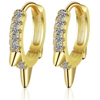 100% 925 Sterling Zilver Punk Cool Licht Klinknagel Kleine Open Hoepel Oorbellen Kubieke Zirconia Piek Oorbel Voor Vrouwen Sieraden goud