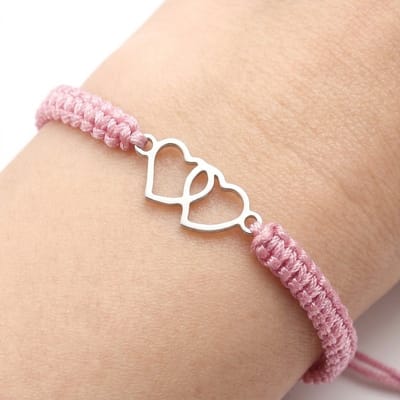 Roze vriendschaps armband dames heren verstelbare koord armband met dubbele hartjes handgemaakte gevlochten touw armband unisex relatie armband minimalistische sieraden