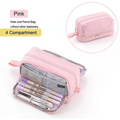 Fourniture Premium Haute Qualité Angoo Étui à Crayons Grande Taille 4 Compartiments Sac à Crayons Étuis à Crayons pour Étudiants Sac à Maquillage Organisateur de Papeterie Bureau rose