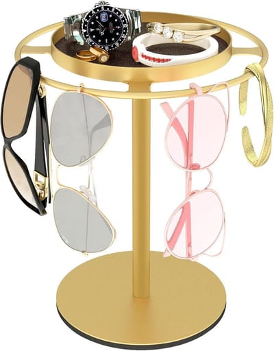 Zonnebrilhouder – Zonnebrilorganizer – Voor 10 paar – Metalen frame – Met displayplankje – Ideaal voor kaptafel, bureau, slaapkamer of badkamer