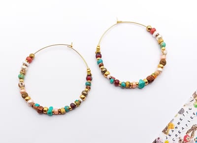 Jeannette-Creatief® - Beach - Grote Tropische Oorringen met Multicolor Kraaltjes Gold - Doorsnede 5 cm