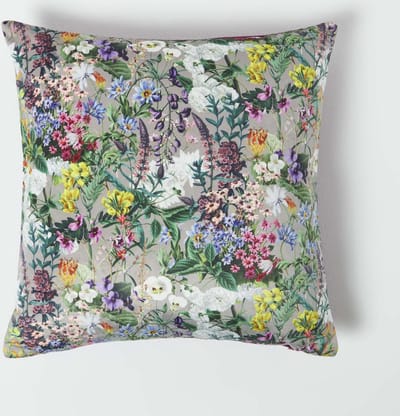 Homescapes Decoratieve bloemenkussenhoes - Paars, 46 x 46 cm