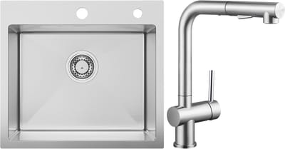 SOFETIY MAX spoelbakken 50 x 45 cm - Spoelbak Keuken Met Keukenkraan met Uittrekbare Uitloop - 1 Bak Keukenwasbak voor Inbouw of Bovenmontage