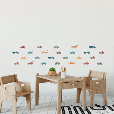 Muurstickers - Raceauto's en vlaggen - Transparante achtergrond - 40x55cm