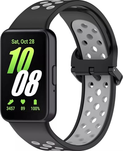 Strap-it Siliconen sport bandje met gespsluiting - geschikt voor Samsung Galaxy Fit 3 (zwart/grijs)