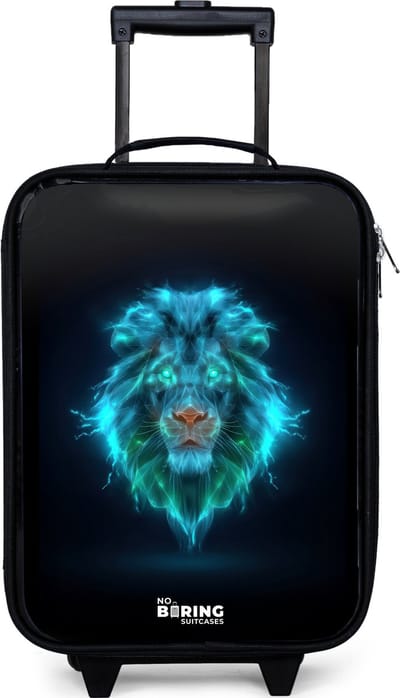 NoBoringSuitcases.com® - Kinderkoffer jongen - Kindertrolley meisje - Lichtgevende leeuw - Koffer kind lichtgewicht - Reiskoffer trolley voor kinderen - Koffertje met lichtgevende wieltjes - Rolkoffer zwart