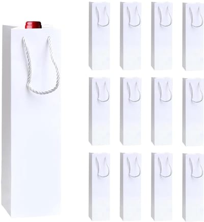 Wijnorganisatoren 12-delige set - Papieren Fleszakken - Cadeauzakken - Zwart Kraft Design - Herbruikbaar - Stevige Handgrepen - Geschenkzakken