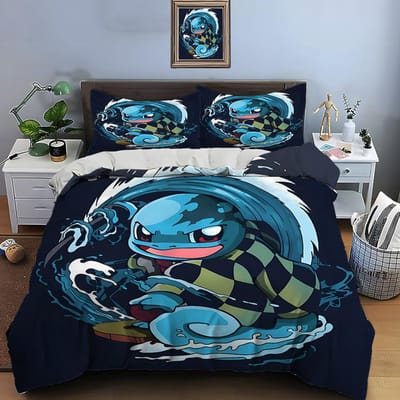 10 maten Pokémon Squirtle beddengoedset, 3-delige set, kingsize kussensloop, bedsprei voor volwassenen, slaapkamerbeddengoedset, ideaal als cadeau. AU Queen(210*210cm)3pcs