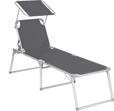 MIRA Home - Ligbed - Zonnebed - Zonnescherm - Tuinstoel - Stoel - Tuin - Grijs - 65x200x48