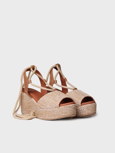 Dames espadrilles met hoge schacht van raffia | TAMESIS