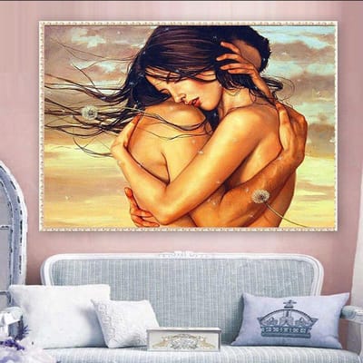 5D Kristal Diamantschilderij Doe-het-zelf Diamantschilderij Borduurwerk Twee Naakte Geliefden Huisdecoratie 20X30CM orange