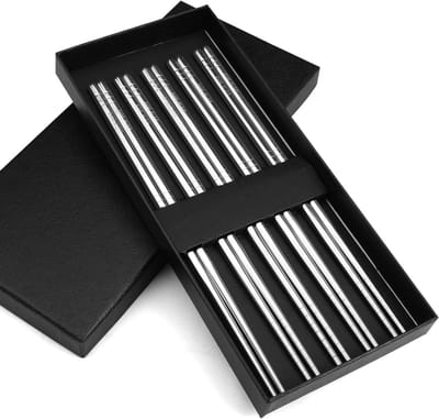 Set van 5 RVS Eetstokjes, Antislip Sticks, Geschikt voor Sushi, Diner en Hot Pot, Vaatwasserbestendig