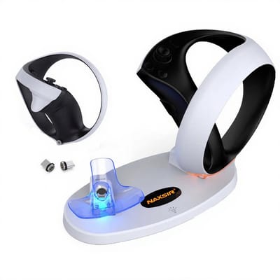 NAXSIR Oplaadstation voor PS VR2-Controllers | Wit | LED-Statusindicator | Tegelijkertijd 2 Controllers Opladen | Met 2 Magnetische Type-C Adapters | Plug-and-Play | Geschikt voor PS5 VR2