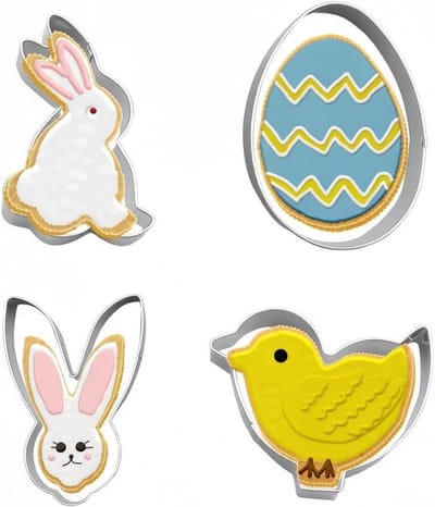 Lente koekjesuitsteekvormen, 4-delige set, roestvrij staal, konijn, eieren en kuikens, bakaccessoires voor feestelijke traktaties en decoraties