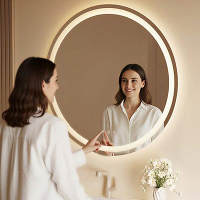 KUTAS® Badkamerspiegel met LED Verlichting - Wandspiegel Rond – Anti Condens Douchespiegel - Badkamerspiegel Frameloos - Dimbaar - 3000K/4500K/6500K - 50ø cm