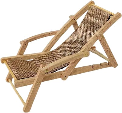 Miniatuur Strandstoel - Houten Ligstoel - Decoratief Gebruik - Levensechte Details - 15 x 6.1 x 6.5 cm - Lichtbruin