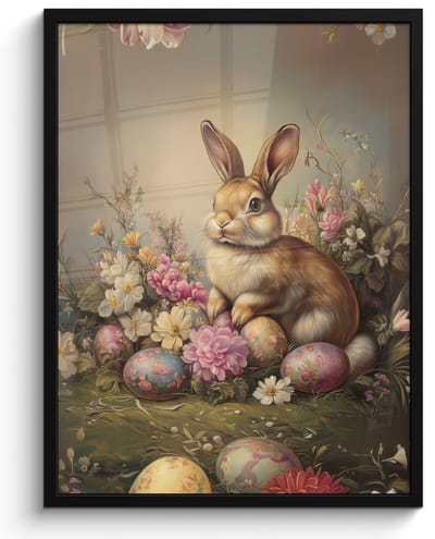 Poster in lijst - Fotolijst 50x70 cm - Posters - Haas - Stilleven - Bloemen - Posterlijst zwart - Decoratie - Wanddecoratie woonkamer - Muurdecoratie slaapkamer