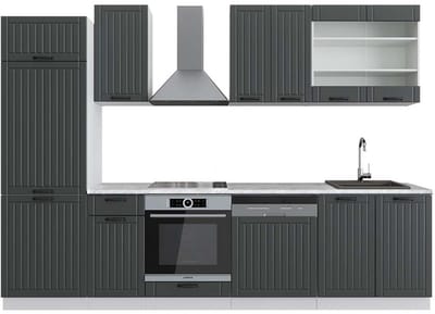 Vicco Fame-Line Complete keukeneenheid – 300 cm, WB Marmer Antraciet landhuis/wit