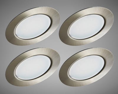 Trango Set van 4 - 12 Volt AC/DC LED meubelinbouwspot G4E-042 inbouwlamp, plafondlamp in mat nikkel ter vervanging van conventionele meubellamp, inbouwlamp (vervangende lamp met MR16, G4, GU5.3 fitting), afzuigkaplamp, kastlamp, enz.