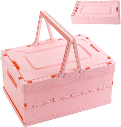 Opvouwbare opbergmand met deksel, stabiele klapkist voor speelgoed, kinderkamer en woonkamer, 30 x 21 cm (roze)