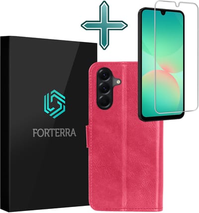Hoesje Met Screenprotector - Geschikt voor Samsung Galaxy A26 - Luxe Pasjeshouder - Flipcase - Bookcase Portemonee - Flip Case - Kunstleer Book Case - Book Cover - Walletcase - Portemonneehoes - Donkerroze