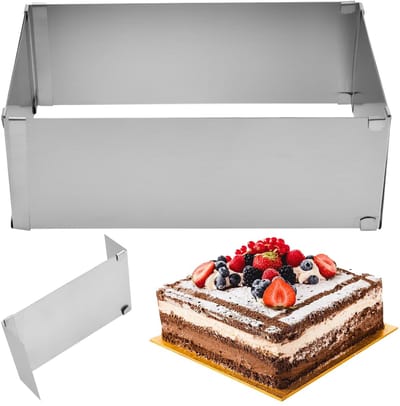 Allecto - Vierkante taartring - Verstelbare taartvorm - Roestvrij staal - Zilver - Taart bakken - Geschikt voor bruiloft - 10 cm hoog